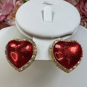 Victoria's Secret Red Heart Earrings with Gold Trim